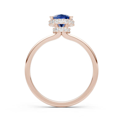 Oval Hidden Double Halo Engagement Gold Ring