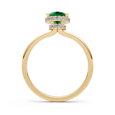 Oval Hidden Double Halo Engagement Gold Ring