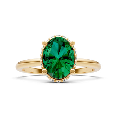 Emerald Oval Hidden Double Halo Engagement Ring