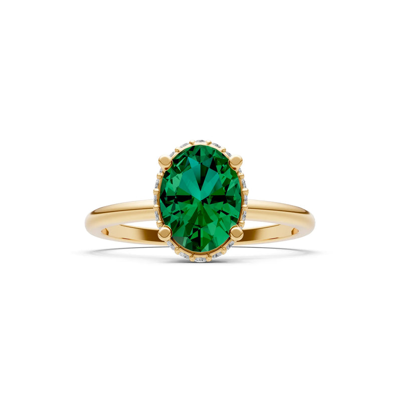 Oval Hidden Double Halo Engagement Gold Ring