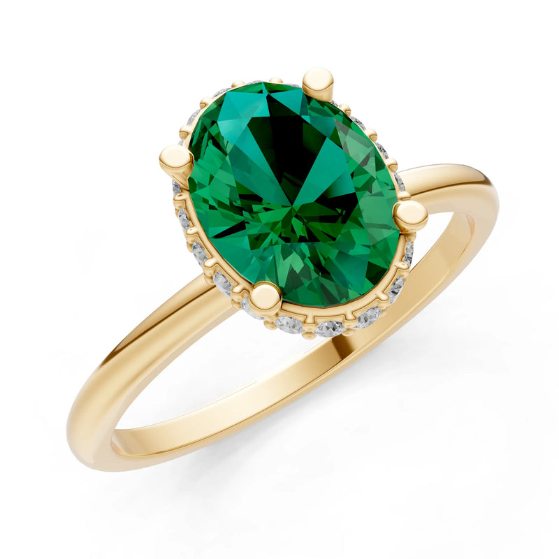 Oval Hidden Double Halo Engagement Gold Ring