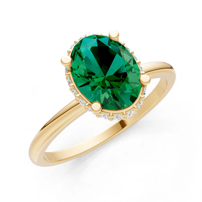 Emerald Oval Hidden Double Halo Engagement Ring