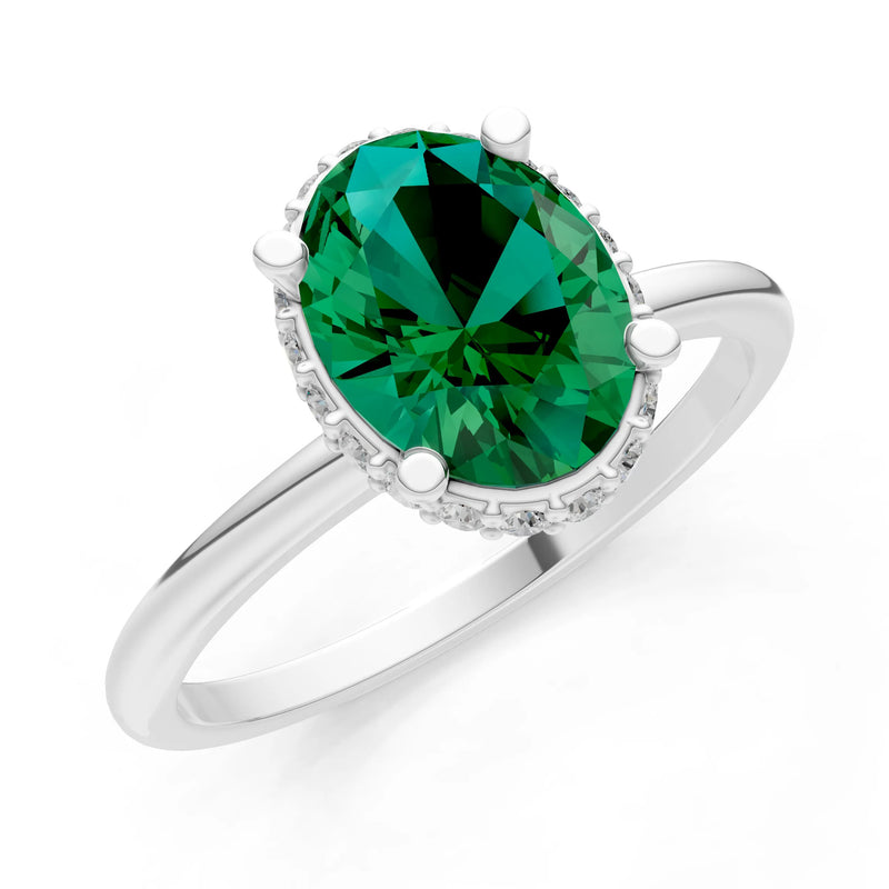 Oval Hidden Double Halo Engagement Gold Ring
