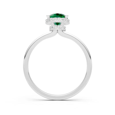 Emerald Oval Hidden Double Halo Engagement Ring