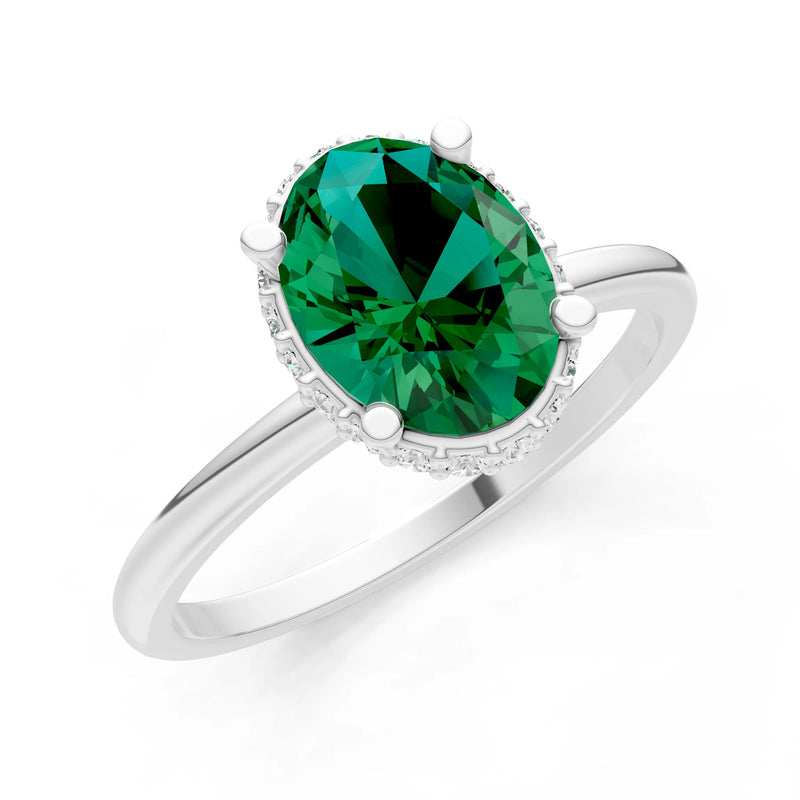 Emerald Oval Hidden Double Halo Engagement Ring
