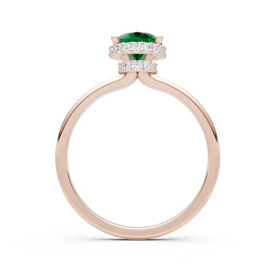 Oval Hidden Double Halo Engagement Gold Ring