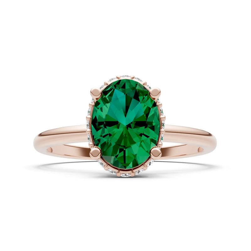 Oval Hidden Double Halo Engagement Gold Ring