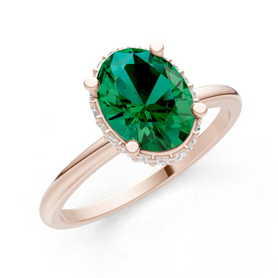 Oval Hidden Double Halo Engagement Gold Ring