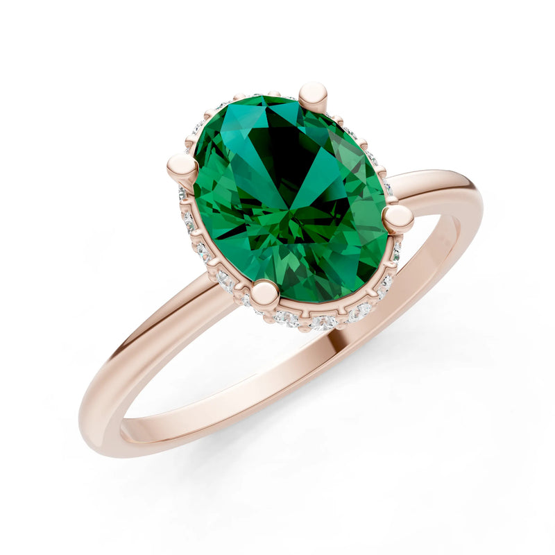 Emerald Oval Hidden Double Halo Engagement Ring