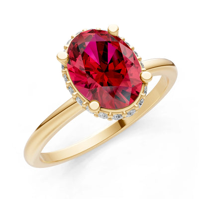 Oval Hidden Double Halo Engagement Gold Ring