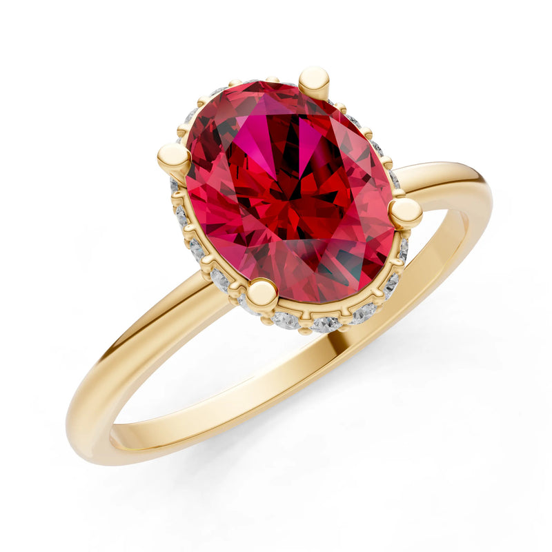 Oval Hidden Double Halo Engagement Gold Ring