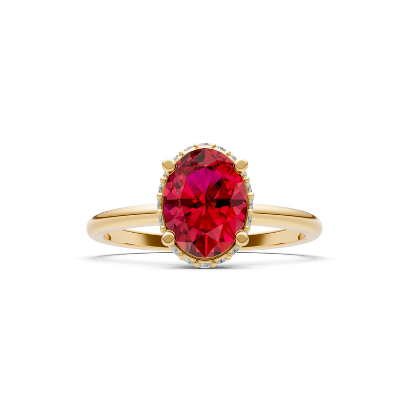 Oval Hidden Double Halo Engagement Gold Ring