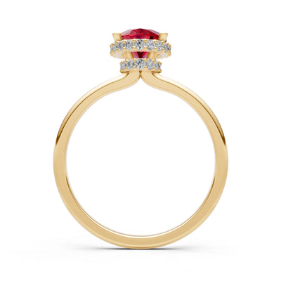 Oval Hidden Double Halo Engagement Gold Ring