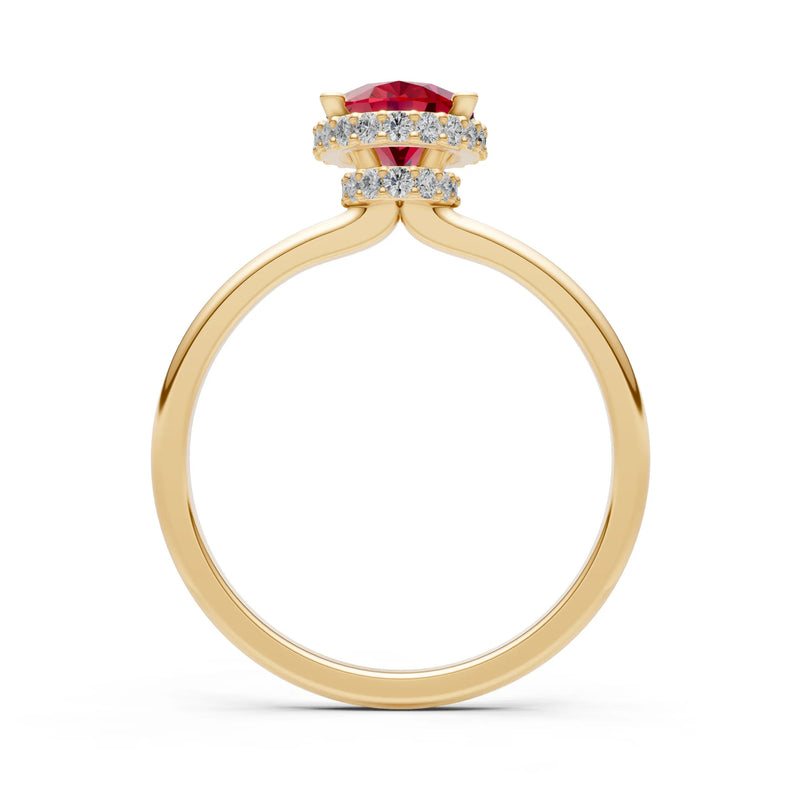 Oval Hidden Double Halo Engagement Gold Ring