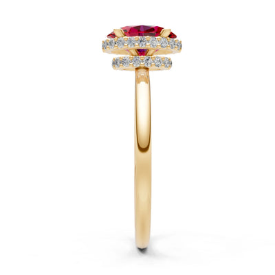Oval Hidden Double Halo Engagement Gold Ring