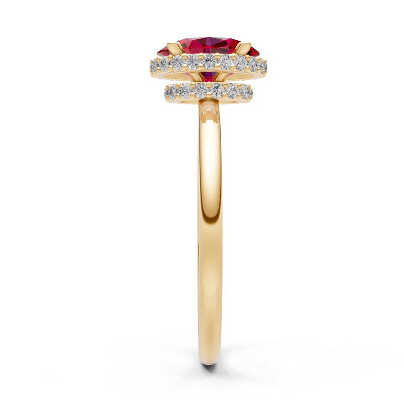 Oval Hidden Double Halo Engagement Gold Ring