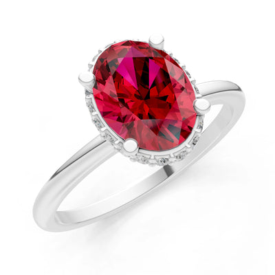 Oval Hidden Double Halo Engagement Gold Ring
