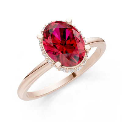 Oval Hidden Double Halo Engagement Gold Ring