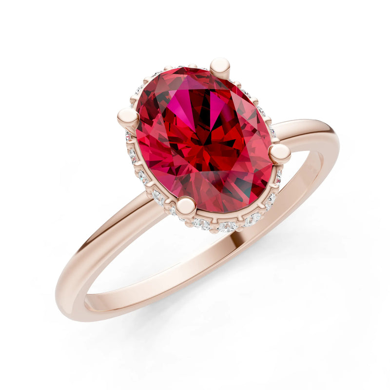 Oval Hidden Double Halo Engagement Gold Ring