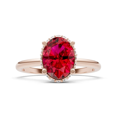 Oval Hidden Double Halo Engagement Gold Ring