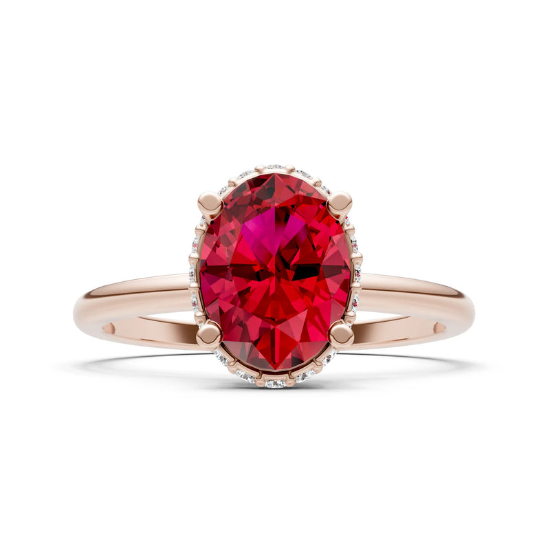 Oval Hidden Double Halo Engagement Gold Ring