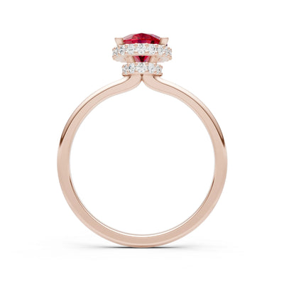 Oval Hidden Double Halo Engagement Gold Ring