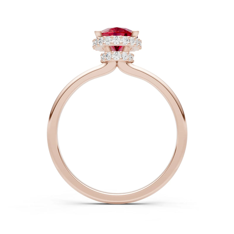 Oval Hidden Double Halo Engagement Gold Ring