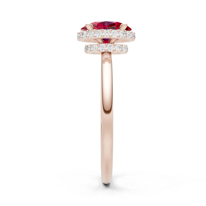 Oval Hidden Double Halo Engagement Gold Ring