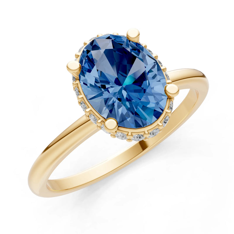 Oval Hidden Double Halo Engagement Gold Ring