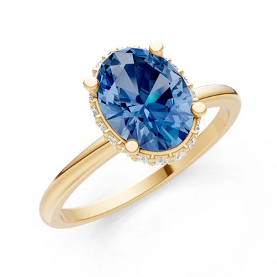 London Blue Topaz Oval Hidden Double Halo Engagement Ring