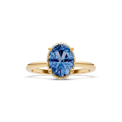 Oval Hidden Double Halo Engagement Gold Ring