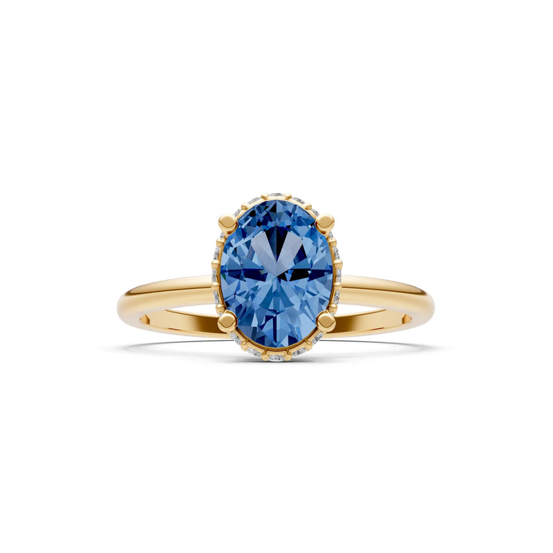 Oval Hidden Double Halo Engagement Gold Ring