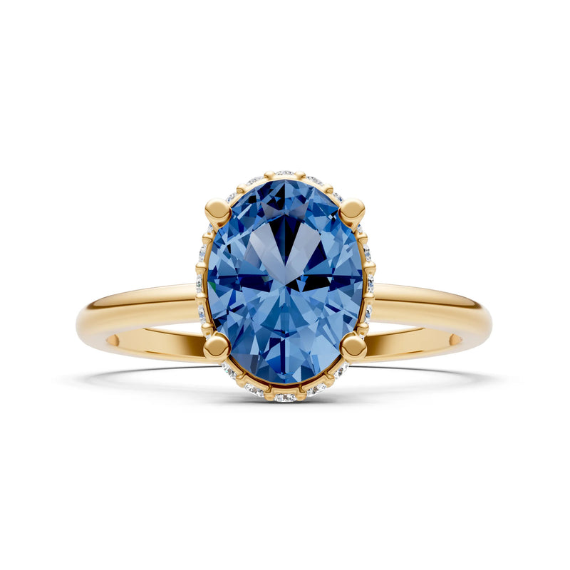 London Blue Topaz Oval Hidden Double Halo Engagement Ring