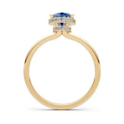 Oval Hidden Double Halo Engagement Gold Ring