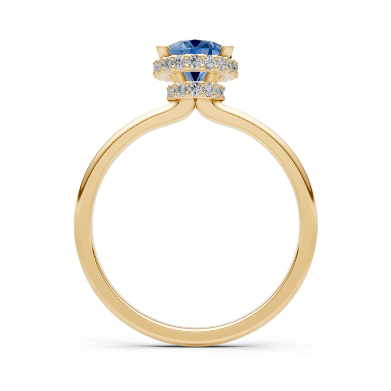 Oval Hidden Double Halo Engagement Gold Ring