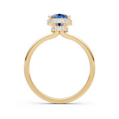 London Blue Topaz Oval Hidden Double Halo Engagement Ring