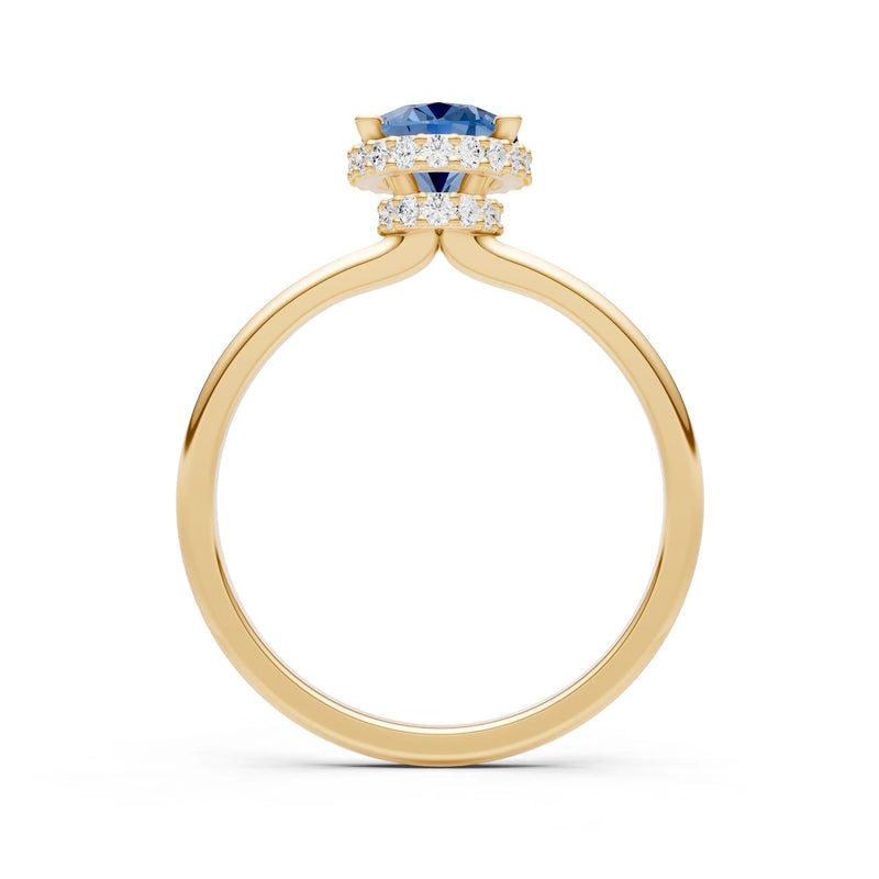 London Blue Topaz Oval Hidden Double Halo Engagement Ring