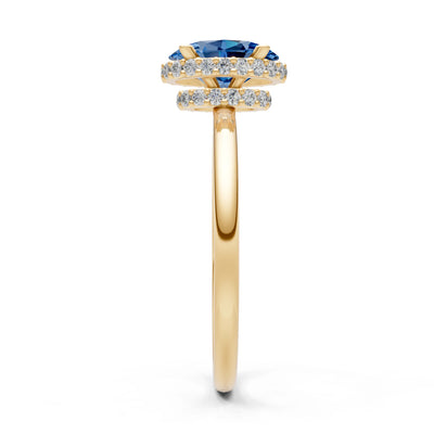 Oval Hidden Double Halo Engagement Gold Ring