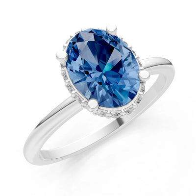 Oval Hidden Double Halo Engagement Gold Ring
