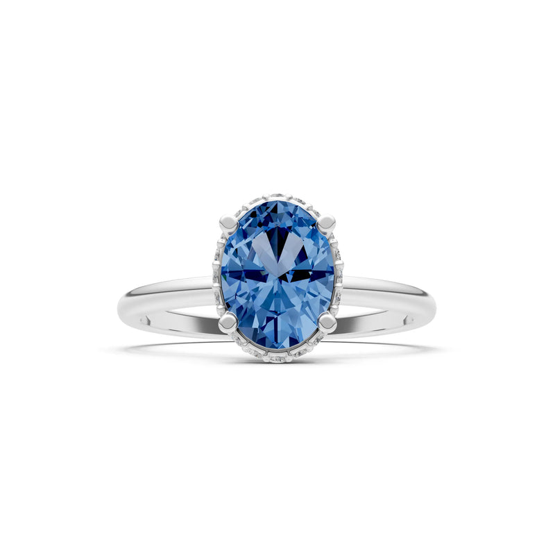 Oval Hidden Double Halo Engagement Gold Ring