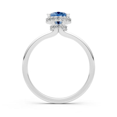 Oval Hidden Double Halo Engagement Gold Ring