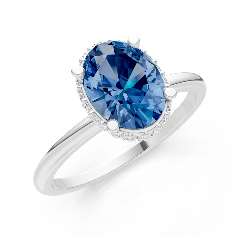London Blue Topaz Oval Hidden Double Halo Engagement Ring