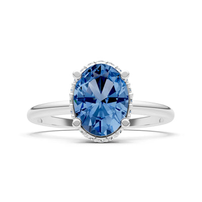 London Blue Topaz Oval Hidden Double Halo Engagement Ring