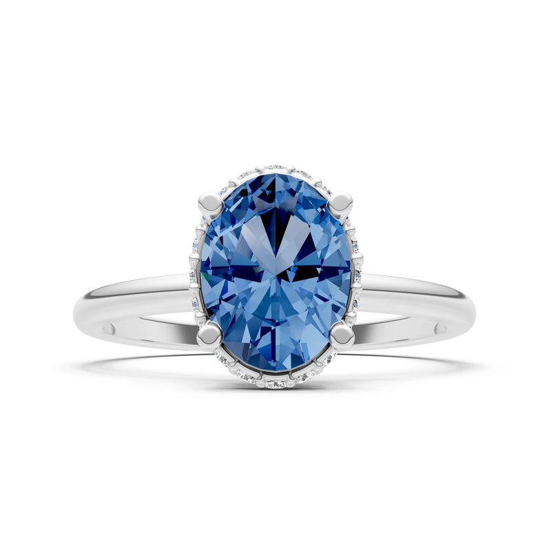 London Blue Topaz Oval Hidden Double Halo Engagement Ring