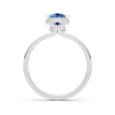 London Blue Topaz Oval Hidden Double Halo Engagement Ring