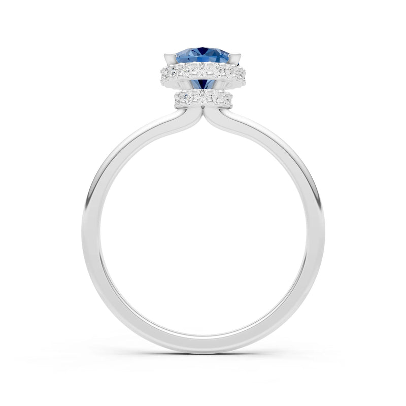 London Blue Topaz Oval Hidden Double Halo Engagement Ring