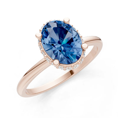 Oval Hidden Double Halo Engagement Gold Ring