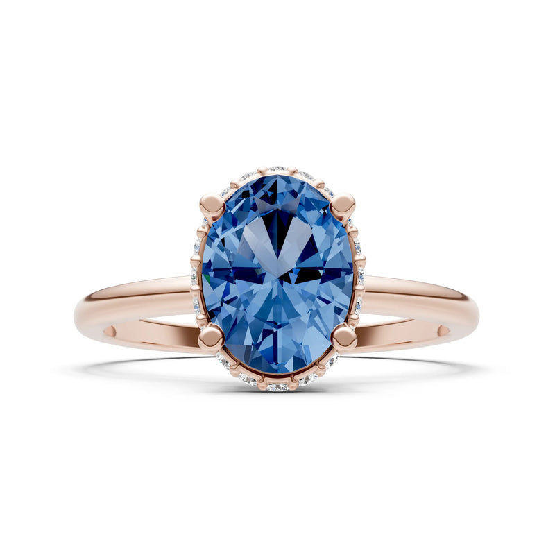 Oval Hidden Double Halo Engagement Gold Ring