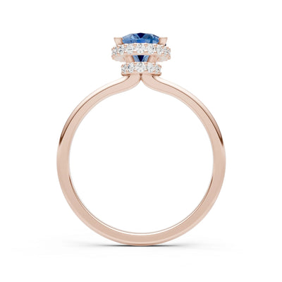 London Blue Topaz Oval Hidden Double Halo Engagement Ring