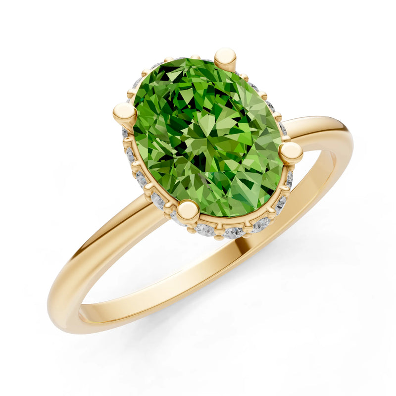 Oval Hidden Double Halo Engagement Gold Ring